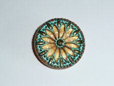Gorgeous Czech Glass Flower Button - Gold w/ Gold & Turquoise Color Finish 31mm picture