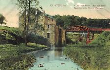 1908 IOWA POSTCARD: VIEW OF THE OLD MILL & BRIDGE CLINTON, IA picture