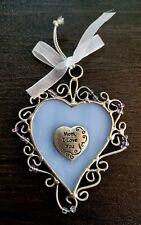 Mom I Love You Ornament Heart Pewter Beads and Ribbon picture