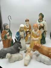 VTG Poloron Nativity Blow Mold Set Manger Christmas 1960 10 PC Mary Jesus Read picture