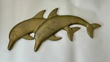 Vintage Large Solid BRASS Double Dolphin Wall Figure Hanging India picture