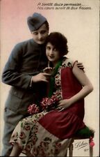RPPC WWI French soldier romance pretty woman fashion 1922 long msg photo PC picture