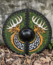 Wooden Viking Shield Medieval Handmade Carving 24'' inch Battle Roleplay Cosplay picture