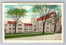 Independence KS-Kansas, First Presbyterian Church, Vintage c1937 Postcard picture