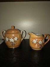 Hand Painted Luster Vintage  Cream and Sugar Set with Flowers Japan Gorgeous  picture