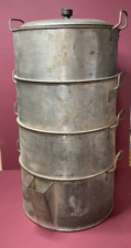 Antique Tin Metal 4-Tier Handled COPPER Bottom Steamer Pan Basket Cooker Set picture