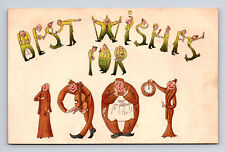 c1907 1907 Best Wishes Artist Caricatures Comic People Letters Postcard picture