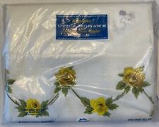 Stevens Utica Mohawk Double Flat Sheet Yellow Floral Rosebower NOS Vtg 1970s picture