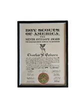 Vintage Boy Scouts Silver Antelope Award Framed Certificate c1966 picture