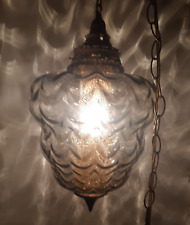 Swag Lamp Mid Century Smoked Glass Brass Hardware Beautiful Ambiance Quality picture