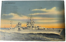 U.S.S. Indianapolis Ship Postcard Linen 1942 WWII era Battleship picture