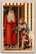 c1910 Santa Claus Children DoornTree Night Germany Christmas P322A picture