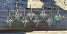 Vtg 3D Acrylic Atomic Starburst Ornaments Stars Gold Tip Rainbow Set Of 8 picture