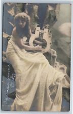 Postcard RPPC Beautiful Woman Flowing Gown Playing Lyre c1900s French picture