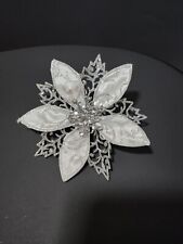 Clip On Glitter & Sateen Flower Ornament - Silver - 6.25