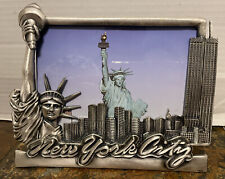 Vtg Photo Frame 4x6 Standing Pewter NEW YORK CITY Twin Towers Statue Of Liberty picture