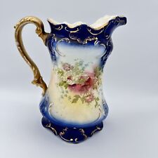 S. Fielding & Company Pitcher Blue Rose Gold England 1891-1913 No Chips Antique picture