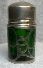 Antique Emerald Green Glass  with Sterling Silver Overlay Perfume Bottle picture