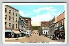 Bangor ME-Maine, Looking Up State Street, Antique Vintage Souvenir Postcard picture