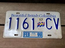 British Columbia Canada 1999 Flag License Plate 1161 CV picture