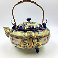 Antique Nippon Porcelain Tea Pot Cobalt Blue HEAVY GOLD Hand Painted Floral picture