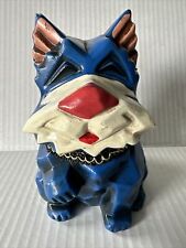 Abstract Blue Terrier Dog With Gold Chain Vintage Chalkware Piggy Bank 5.5”H picture