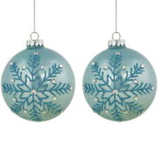 Set of 2 Light Blue Glittered and Jeweled Snowflake Glass Christmas Ball picture