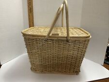 Large Vintage Wicker Rattan Basket with Two Handles Square Storage Picnic 17