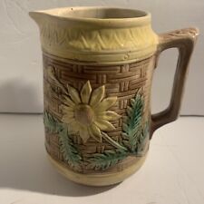Antique Majolica Milk Pitcher or Vase~1800s~Daisy Dogwood Florals~England~6.75” picture