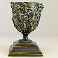 Antique French Cast Bronze Urn Shaped Vase Censer Weighted Pedestal Birds Trees picture