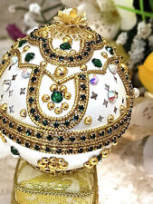 One of a kind Faberge egg green Music Box Trinket 24k Gold Natural egg Her gift  picture