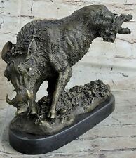 Signed Barye Wild Boar Jumping Bronze Marble Base Sculpture Figurine Statue NR picture