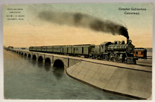 1910 Train, Greater Galveston Causeway, Texas TX Vintage Postcard picture