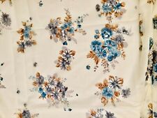 Vintage 1950s sheer fabric large blue & white flowers 122 x 42