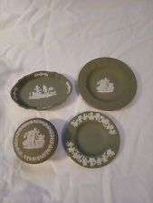 Vintage Wedgewood Green Jasperware - Four Pieces. Trinket Dishes & Ashtray picture