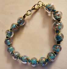 GENUINE MURANO 8mm GLASS BEAD BRACELET IN SHADES OF GREEN AND COPPER picture