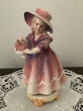 Vintage Hertwig Katzhutte Co Girl w/Basket of Roses Figurine Pink Dress 8” Mint picture