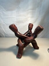 Hand Carved Wooden Interlocking Unity Circle African Trio Sculpture picture