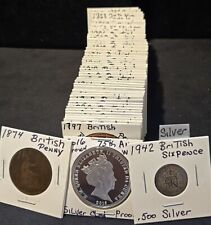 Lot .500 Silver 1942 British 6 Pence Part of 60 World coins 1797 to 1996 2x2 box picture