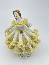 Vintage Dresden Germany Lace dancer porcelain figurine yellow white dress 4