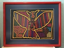 Vintage Framed Panamanian Mola Kuna Indian Textile Folk Art Colorful Bird picture
