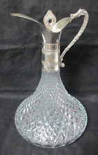 Vintage Crystal & Silverplated Decanter Ewer Claret Jug, Diamond Pattern Glass picture