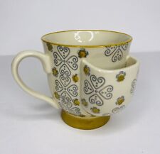 Creative Co-op Tea Cup with Tea Bag Holder Gold Yellow Footed 14 fl oz picture