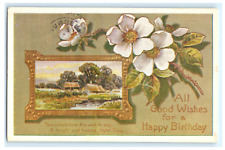 Postcard All Good Wishes for a Happy Birthday Greetings Flowers Unposted DB picture