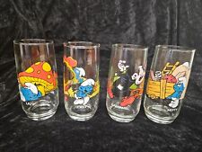 Vintage Lot of 4 Smurf Drinking Glasses 1982 Peyo Hardee's Wallace Berrie picture