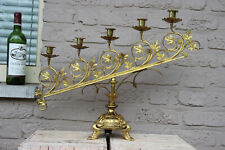 XL Antique Church Altar brass  5 arm candelabra candle holder religious  picture