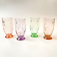 Set of 4 Vintage Disney Glasses - Colorful Embossed - Minnie Goofy Donald Pluto  picture
