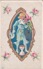 Happy New Year Man in Blue Suit Hour Glass 1912 to Parker KS Postcard B33 picture