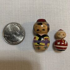 Vintage TINY Set of KOKESHI Dolls Family Mini Hand Painted Wood picture