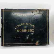 Antique Early 20th Century Black Tin metal box Child's Welfare Work-Box picture